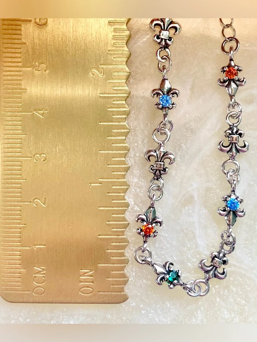 S925 Sterling Silver Fleur Bracelet with Multi-Colored Gem Accents
